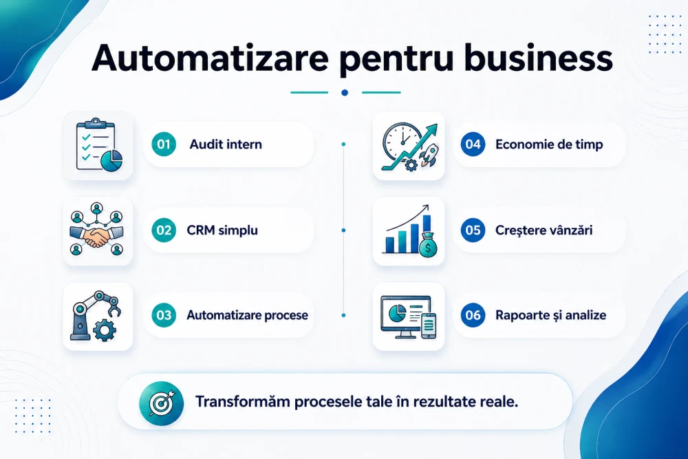 Infografic: Cum îți poți automatiza afacerea – etape esențiale și beneficii pentru afaceri