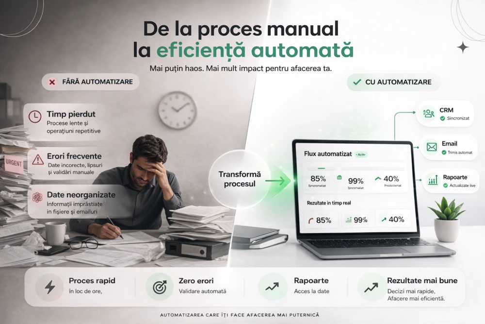 Prezentare vizuală a diferențelor dintre automatizare și hiperautomatizare