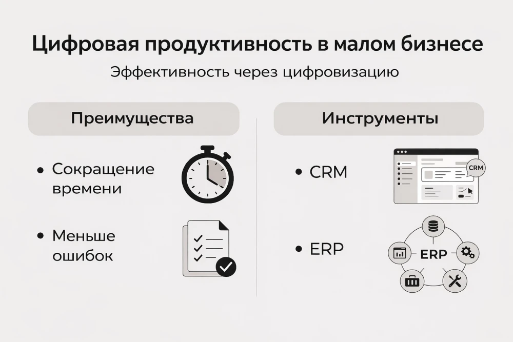 Инфографика: Цифровые решения и полезные инструменты для роста продуктивности в малом и среднем бизнесе