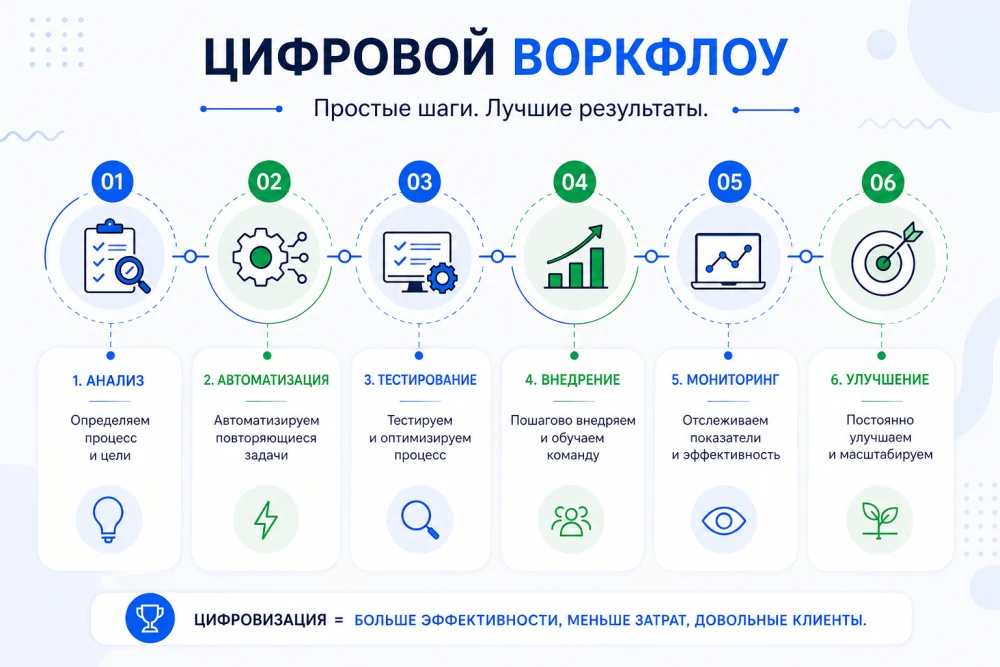 Инфографика: этапы цифрового процесса шаг за шагом